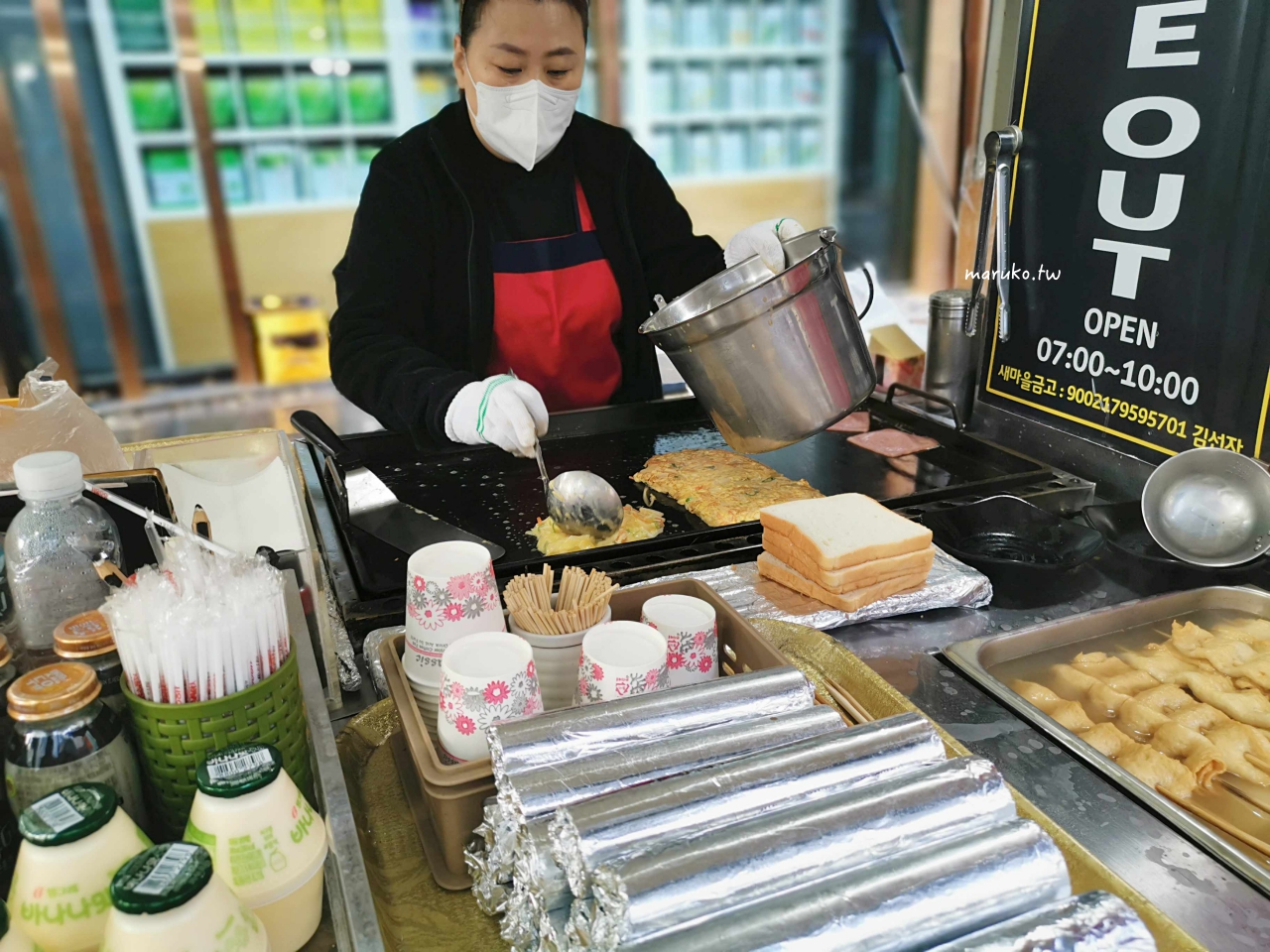 【明洞美食】明洞烤麵包漢堡餐車 近地鐵明洞站,在地超人氣早餐推薦 @Maruko與美食有個約會